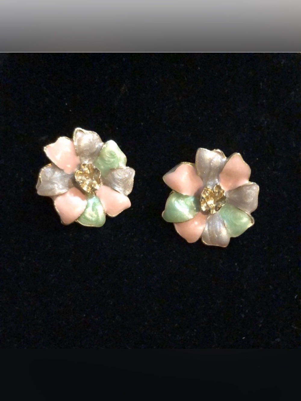 Vintage Pastel Flower Earrings | Pink Purple Green Enamel Floral Studs